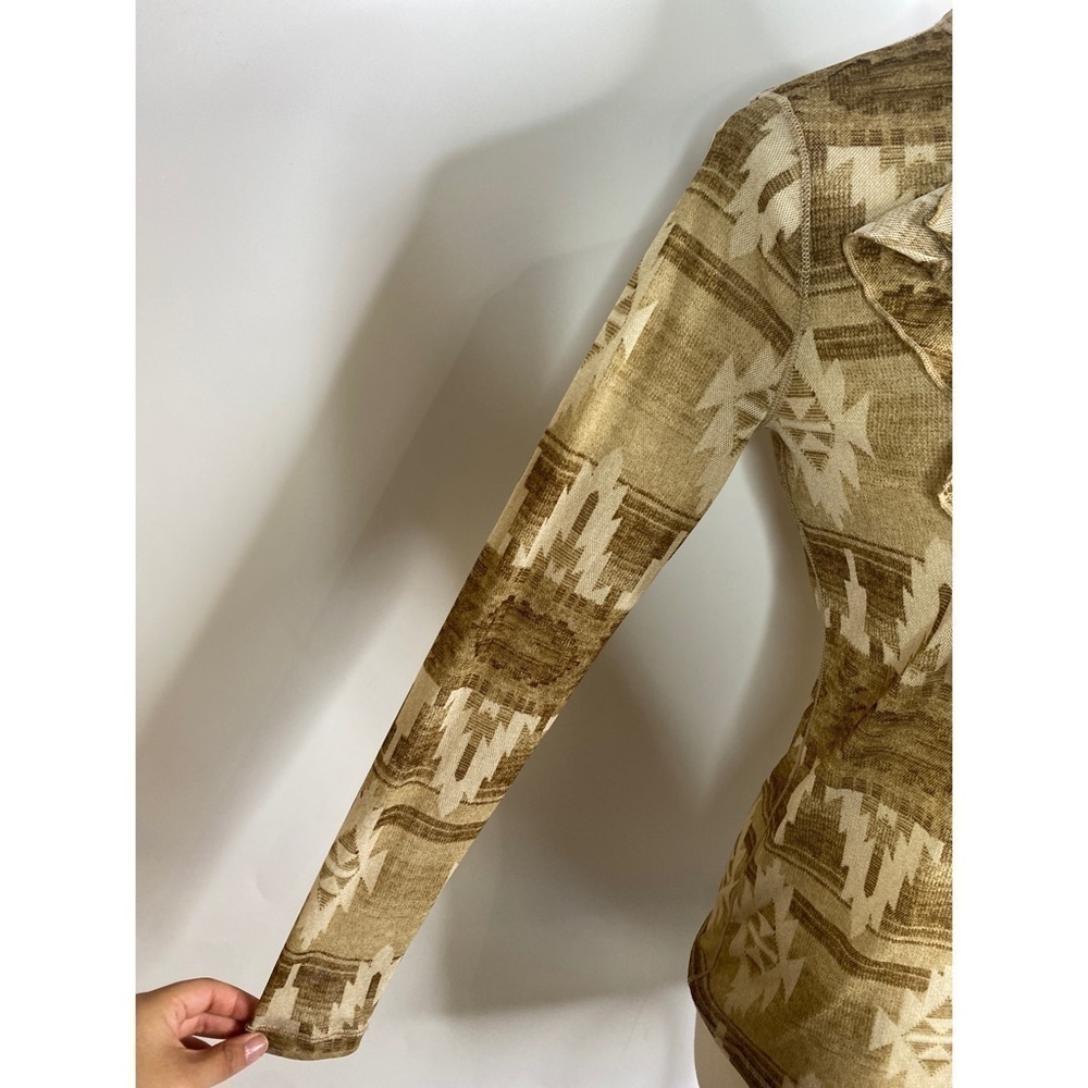 Lauren Ralph Lauren Semi Sheer Aztec Print Ruffle Long Sleeve Top - Picture 3 of 10